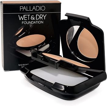 Palladio Dual Wet and Dry Foundation with sponge and Mirror Squalane Infused Apply Wet for Maximum Coverage or Dry for Light Finishing and Touchup Minimizes Fine Line All day Wear, Everlasting Tan/One Size