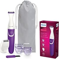 PHILIPS Essential Bikini Trimmer. Trim. Shave & Style. Mini shaving head included. Portable. Battery , BRT383/15.White/Purple