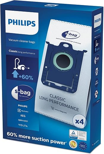 Philips Disposable S-Bag Classic (4 Pack) - FC8021/03: 4 layer synthetic material, synthetic dust bag for best performance and filtration, special closing system.