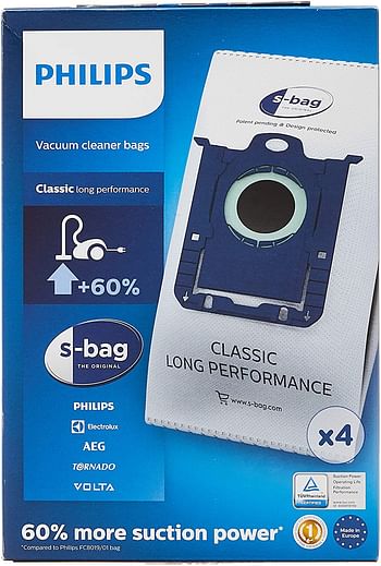 Philips Disposable S-Bag Classic (4 Pack) - FC8021/03: 4 layer synthetic material, synthetic dust bag for best performance and filtration, special closing system.