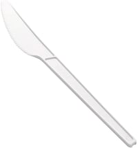 White Plastic Knife - 6.5" - CPLA - Heat-Resistant - Compostable - Disposable - 250ct Box - Basic Nature - Restaurantware/White/250ct
