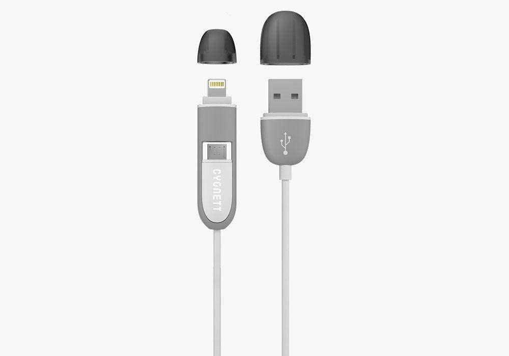Cygnett 2 Connect 2-in-1 round Cable 1.2M White/Grey