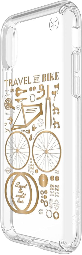 Speck Apple iPhone X Presidio CityBike Print Metallic Gold Back Cover - Clear and Gold