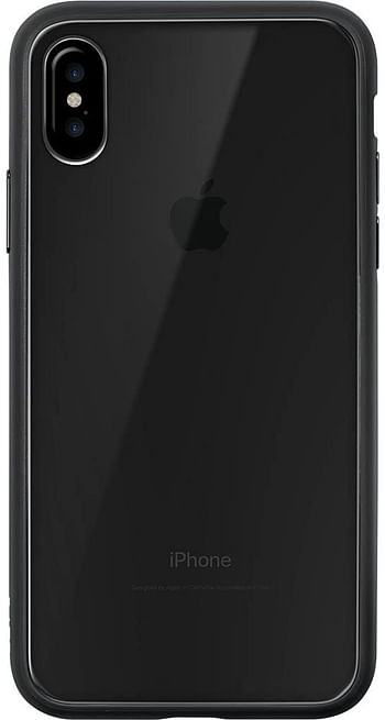 LAUT - أكسسوارات حافظة iPhone X مع حماية خلفية صلبة من الكريستال المقاوم للخدش 2H وزر معدني , صافى