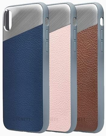 Cygnett Element Premium Genuine Slim Stylish Soft Leather With Aluminium Case, Full Protective Back Cover, With Anti Shock Core - For Apple iPhone Xs  / Apple iPhone X 5.8 inch - Navy