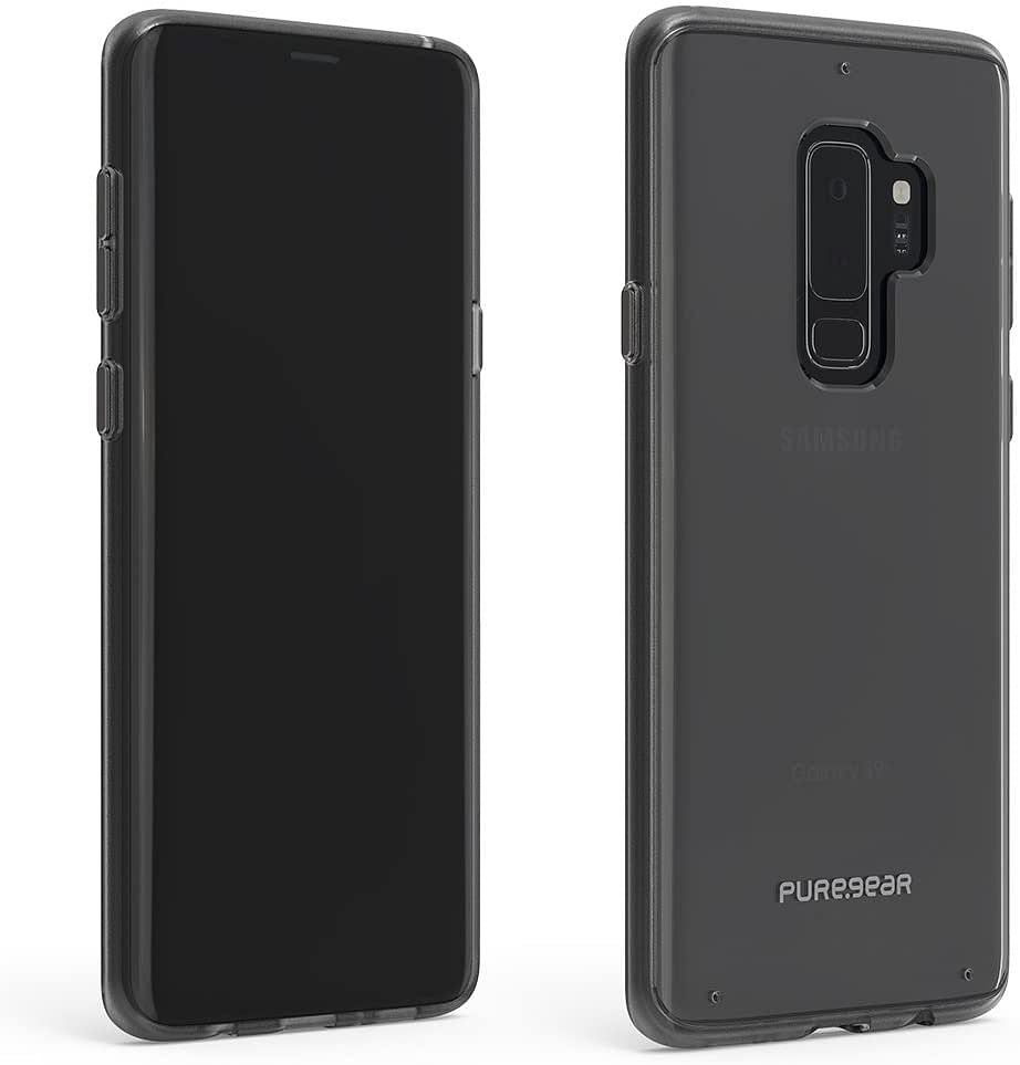 PureGear Slim Shell Case for Samsung Galaxy S9+ Plus (2018), Clear with Clear Borders Snap On Ultra Thin Sleek Flexible Durable Hard Protective Cover Case, Functional Metal Buttons, /Clear