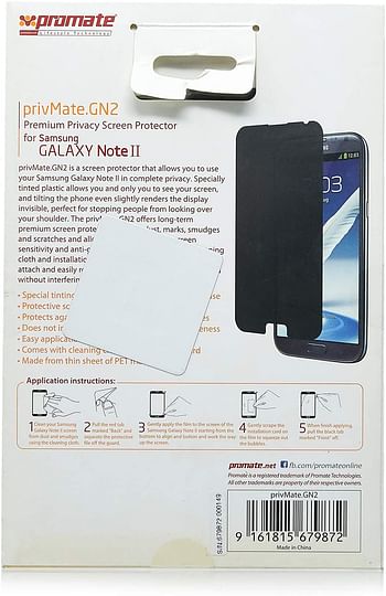 Promate Privacy Screen Protector For Samsung Galaxy Note 2 - Black - One Size