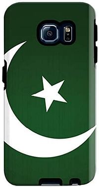 جراب Stylizedd لهاتف Samsung Galaxy S6 Edge Premium ثنائي الطبقات متين بلمسة نهائية غير لامعة - علم باكستان - أخضر وأبيض - مقاس واحد.