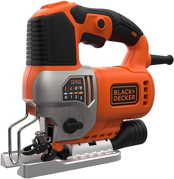 Black+Decker 650W 50Hz Pendulum Jig Saw with Saw Blade for Wood, Plastic & Sheet Metal, Orange/Black - BES610-GB