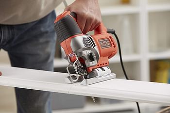 Black+Decker 650W 50Hz Pendulum Jig Saw with Saw Blade for Wood, Plastic & Sheet Metal, Orange/Black - BES610-GB