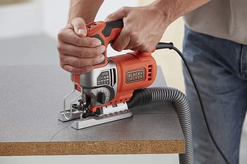 Black+Decker 650W 50Hz Pendulum Jig Saw with Saw Blade for Wood, Plastic & Sheet Metal, Orange/Black - BES610-GB