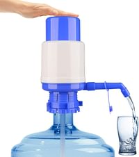 مضخة ضغط يدوية زرقاء لقوارير المياه للشرب، بانبوب قصير بعض الشيء وغطاء يتسع لمعظم مبردات المياه سعة 2-6 جالون/ أزرق ، أبيض