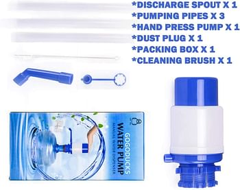 GOGODUCKS Manual Hand Pressure Drinking Fountain Pump with Short Tube and Cap (Fits 2-6 Gallon Water Coolers ) Blue,White