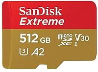 بطاقة ذاكرة اكستريم مايكرو اس دي بسعة 512 جيجا من سانديسك، يو اتش اس-اي يو 3، الاصدار 30، ايه 2، بسرعة تصل حتى 160 ميجابت في الثانية - SDSQXA1-512G-GN6MN