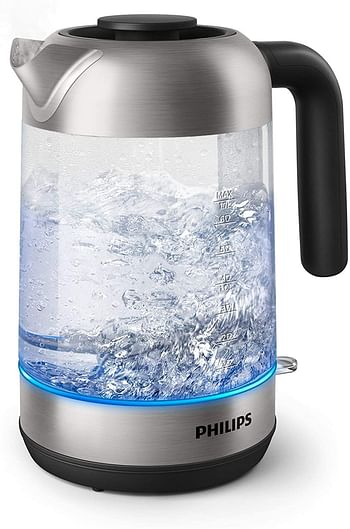 PHILIPS Series 5000 Glass kettle Stainless steel, Crystal 2200W 1.7l mid entry glass kettle light status indicator HD9339 81 1.7Liter - Silver