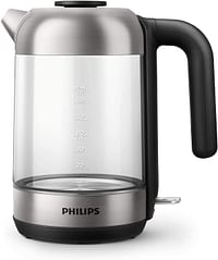 PHILIPS Series 5000 Glass kettle Stainless steel, Crystal 2200W 1.7l mid entry glass kettle light status indicator HD9339 81 1.7Liter - Silver