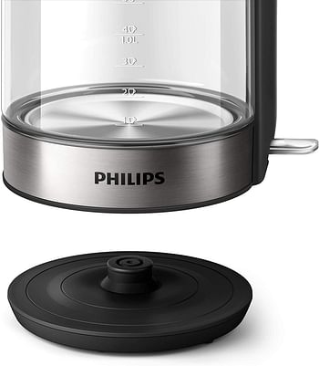 PHILIPS Series 5000 Glass kettle Stainless steel, Crystal 2200W 1.7l mid entry glass kettle light status indicator HD9339 81 1.7Liter - Silver