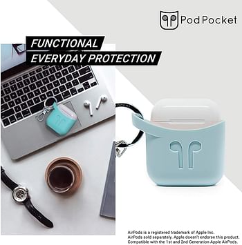 PodPockets Silicone Case for Airpods Aqua Blue | Precision molded for perfect fit and stability | Industry-leading thickness for max protection