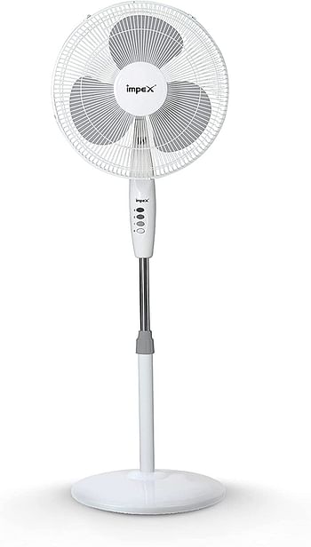 Impex PF 7501 55W 16" Pedestal Stand Fan with 3 Speed Control and Light, /White/62 x 14 x 51 centimeters