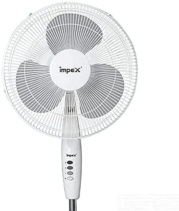 Impex PF 7501 55W 16" Pedestal Stand Fan with 3 Speed Control and Light, /White/62 x 14 x 51 centimeters