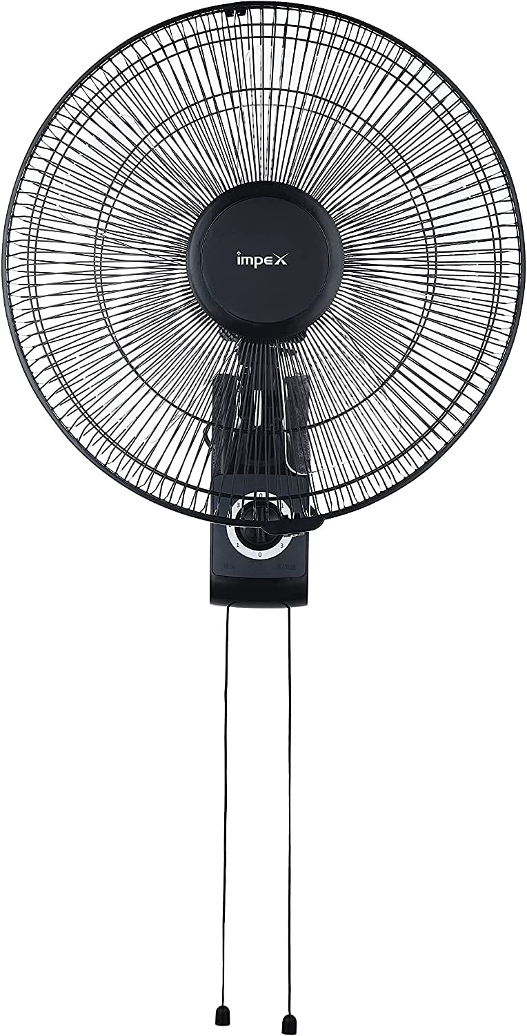 Impex WF 7503 60W 100% Copper Motor High Speed Wall fan with 5 leaf blades motor overheat protection wide oscillation 3 Speed Contro/Black/46 x 45.2 x 19.6 centimetersl