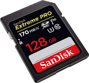 SanDisk 128GB Extreme Pro SDXC UHS-I Card - C10, U3, V30, 4K UHD, SD Card - SDSDXXY-128G-GN4IN 128 GB - Black