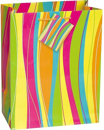 Unique Bright and Bold Glossy Assorted Designs 9i Gift Bags 3 Pieces, Medium, Bright & Bold, 64364