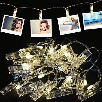 led Photo Clips String Lights Battery Operated Fairy String Lights with 20 Clips for Hanging Photos/Yellow/One size