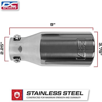 DC Sports EX-1012 Performance Bolt-On Resonated Exhaust Tip with Clamps and Adapters for Universal Fitment on Most Cars, Sedans, and Trucks - Polished Stainless Steel