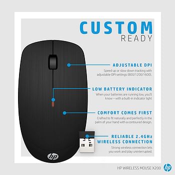 HP 6VY95AA Wireless Mouse X200 with Low battery indicator light - Black