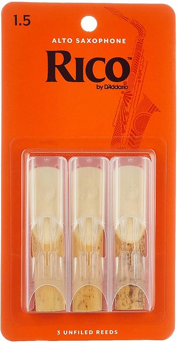 Daaddario Woodwinds Alto Sax Reeds، قوة 1. 5، 3 عبوات (RJA0315)/Light Brown