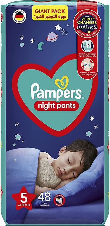 Pampers Baby-Dry Night Pants Diapers for All Around Night Protection, Size 5, 12-18kg, 48 Diaper Count