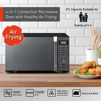 Panasonic 27L 4-in-1 Convection Microwave Oven, NN-CD67, Black, with Healthy Air Fryer Menus/4-in-1 27L Black/One Size