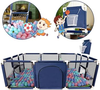 SKYTOUCHSafety Large Portable Play Pen For Twin, Baby And Toddler Indoor Outdoor Baby Playpen With Extra Tall Size, Fun Activities, Basketball Hoop & MatBLUE, Safe play pen, 6974042150082