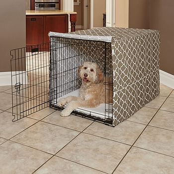 MidWest Dog Crate Cover, Privacy Dog Crate Cover Fits MidWest Dog Crates, Machine Wash & Dry Brown Geometric Pattern/48-Inch