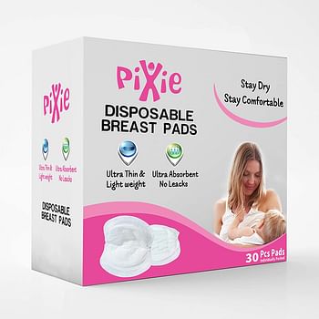 Pixie Disposable Breast Pads 30Pcs , Pack of 6 - White