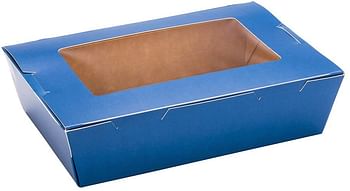 Restaurantware Cafe Vision Midnight Blue Paper Medium Take Out Container - Hinge Lock - 8" x 5 1/2" x 2" - Blue, 200ct Box
