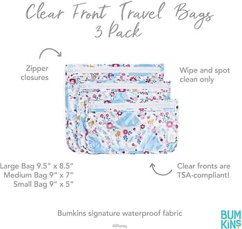 Bumkins Travel Bag, Toiletry, Baby, TSA Approved Pouch, Zip Bag, Quart Size Compliant, Clear-Sided, Diaper Bag Organization, Makeup, Accessories, Set of 3