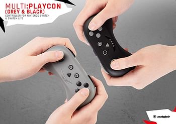 snakebyte MULTI PLAYCON Set of 2 Gray / Black - Wireless Bluetooth Controller for Nintendo Switch and Lite / Analog Multiplayer Gamepad Joy-Con with rechargeable batteries and Vibration effect