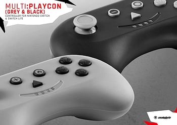 snakebyte MULTI PLAYCON Set of 2 Gray / Black - Wireless Bluetooth Controller for Nintendo Switch and Lite / Analog Multiplayer Gamepad Joy-Con with rechargeable batteries and Vibration effect