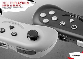 snakebyte MULTI PLAYCON Set of 2 Gray / Black - Wireless Bluetooth Controller for Nintendo Switch and Lite / Analog Multiplayer Gamepad Joy-Con with rechargeable batteries and Vibration effect