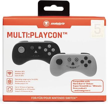 snakebyte MULTI PLAYCON Set of 2 Gray / Black - Wireless Bluetooth Controller for Nintendo Switch and Lite / Analog Multiplayer Gamepad Joy-Con with rechargeable batteries and Vibration effect