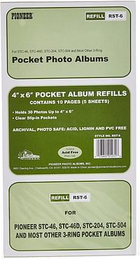 Refill Pages for STC-46, STC-46D, STC-204 and STC-504 Photo Albums 30 Pockets Hold 4x6 Photos - White