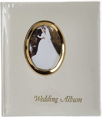 Pioneer Photo Albums 200 Pocket Ivory Moire Cover Album with Gold Tone Oval Frame and Wedding Album Text for 4 x 6-Inch Prints/Beige/4 x 6 inch