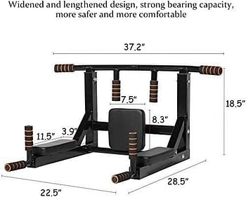 Max Strength - Multifunctional Wall Mounted Horizontal Bar Wall Mounted Pull Up Bar Chin Up，Power Tower Pull Up Dip Station Home Gym Exercise Bar Equipment Power Rack/Black/One Size