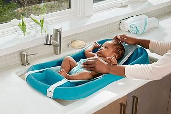 The First Years Sure Comfort Newborn Bathtub with Stand, Blue Tub and White Stand, 1 Piece, One Size