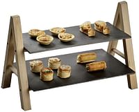 Cuisine Art 2 Tier Serving Slate with Wooden Stand Cupcake Stand, Slate Tiered Serving Trays for Parties, Weddings,Home Decorating, Indoor or Outdoor Use CBB92209, Multicolour