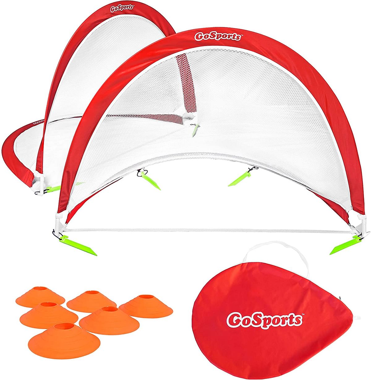 GoSports Pop Up Soccer Goals for Backyard - Set of 2 Nets with Agility Training Cones and Carrying Case (Choice of Style)