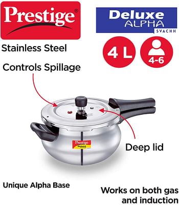 PRESTIGE S/S 4 LTR SVACHH DLX ALPHA HANDI COOKER/4 Liters/Silver