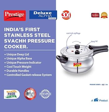 PRESTIGE S/S 4 LTR SVACHH DLX ALPHA HANDI COOKER/4 Liters/Silver